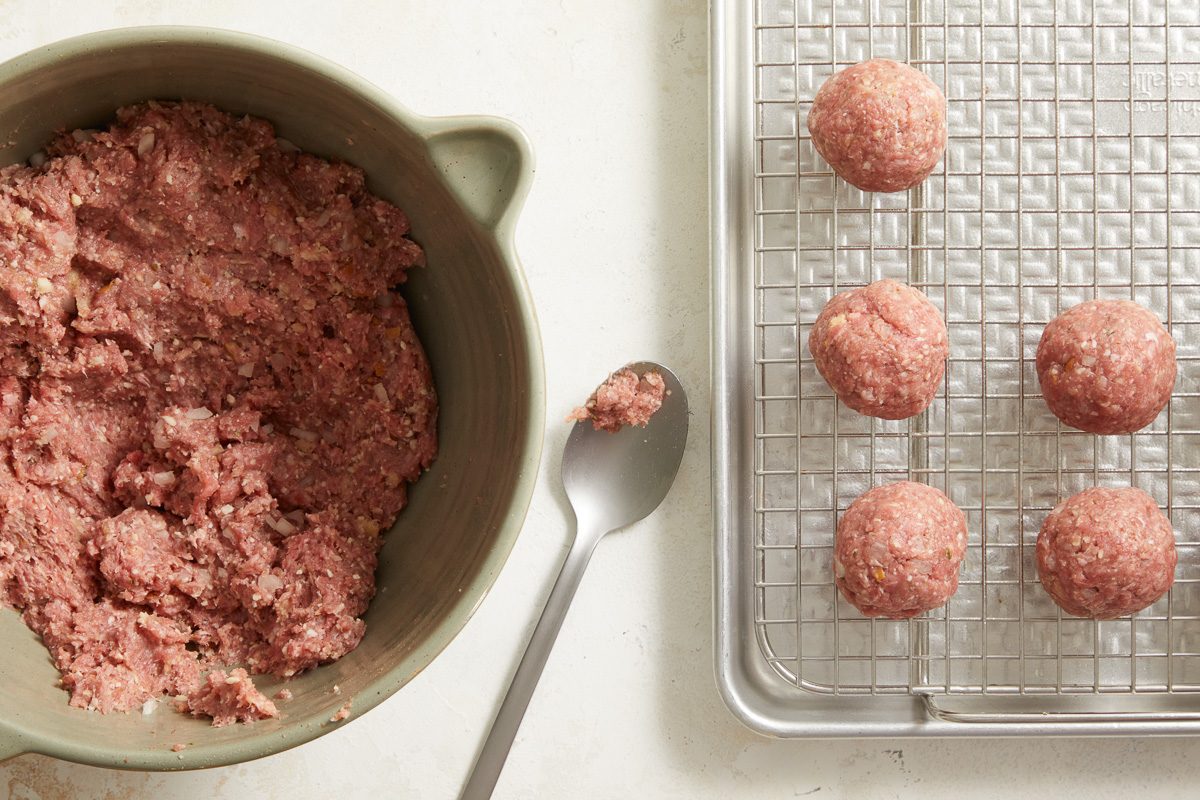 beef mixture shaped into 2 inch balls