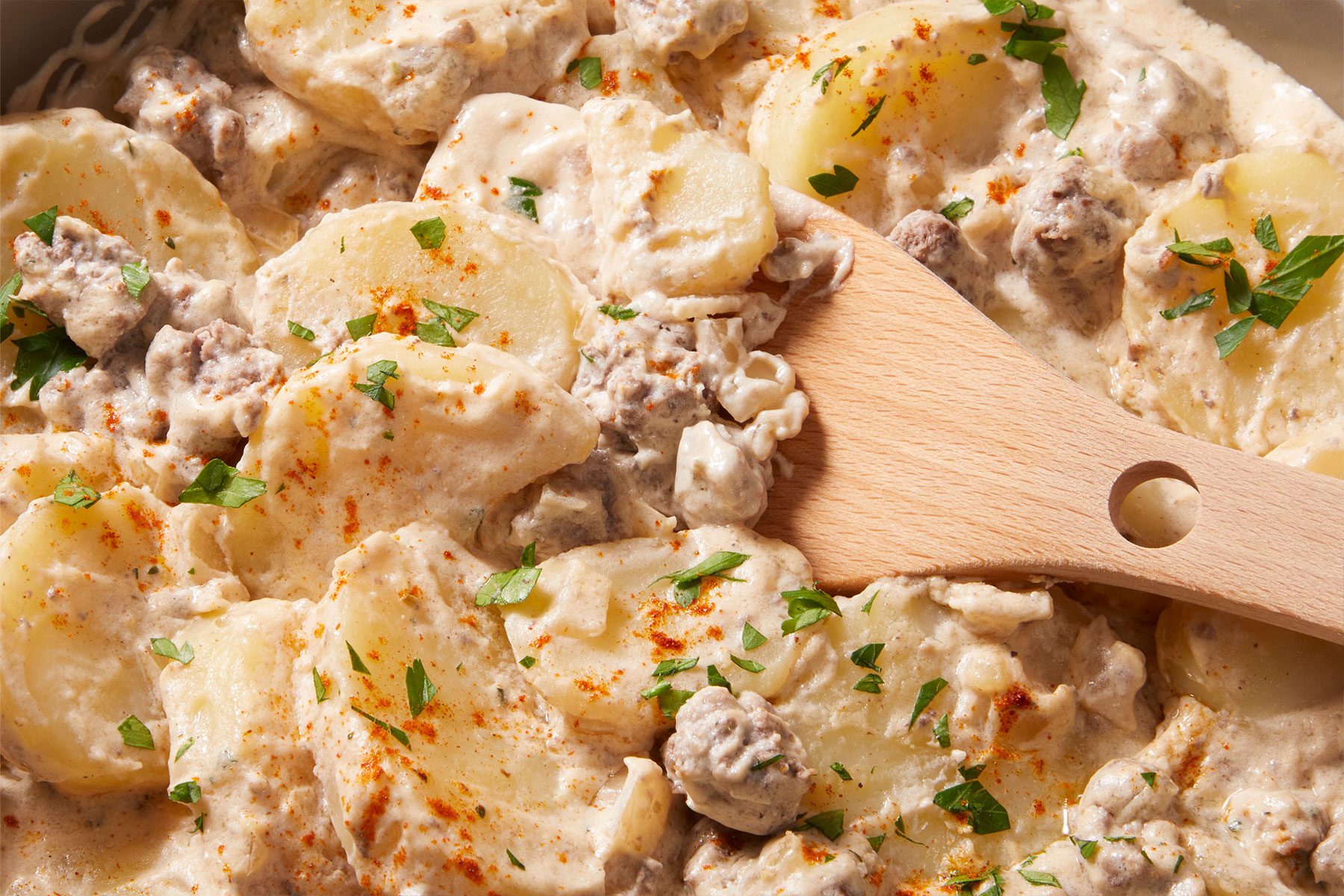 Close up shot of Potato Stroganoff