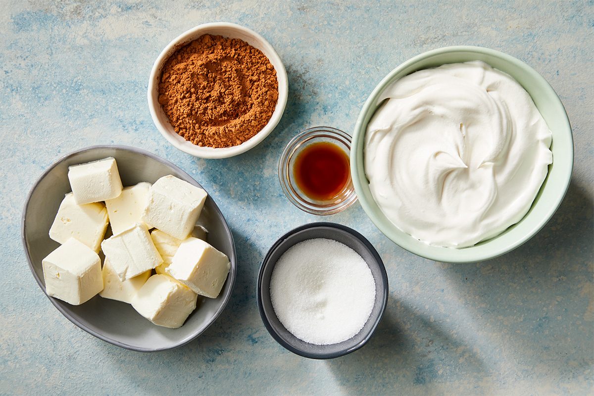 Overhead shot of ingredients for Chocolate Fruit Dip