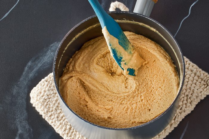 tahini, vanilla, and salt being mixed