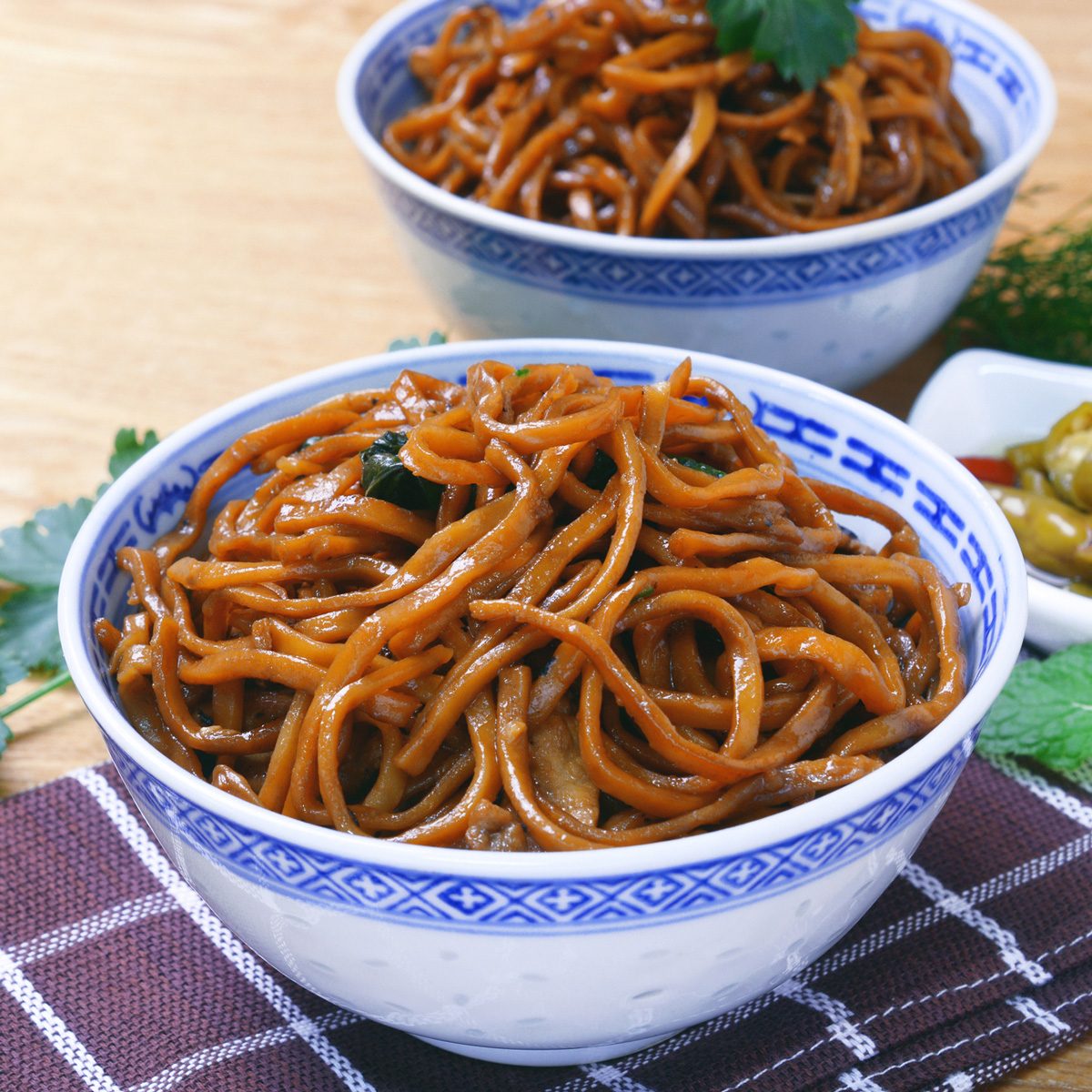 Yi Mein Noodles with dark caramel sauce